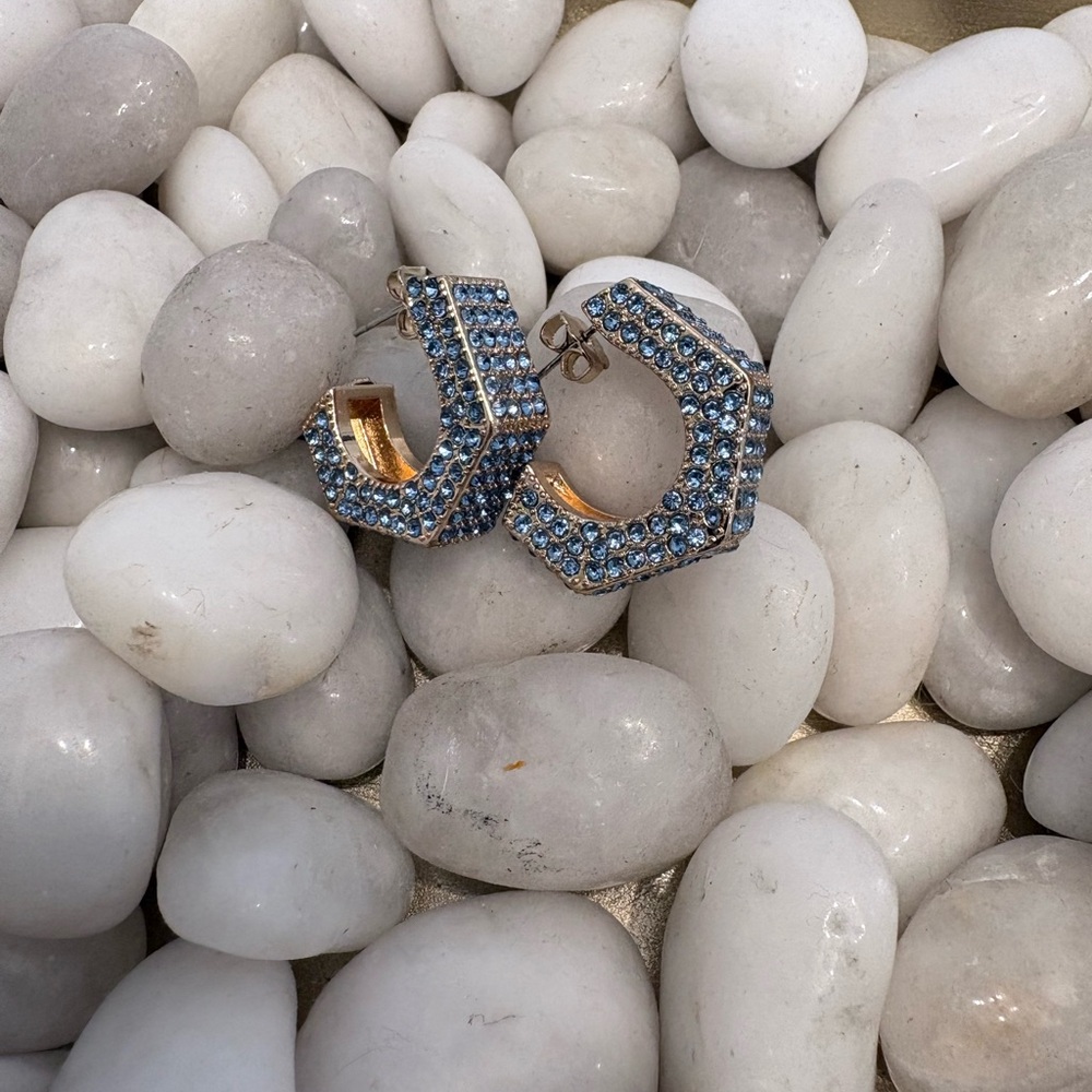 Violet and Brooks - Brookes Hexagon Hoop Earrings - Gold and Blue - Picture 2 of 3